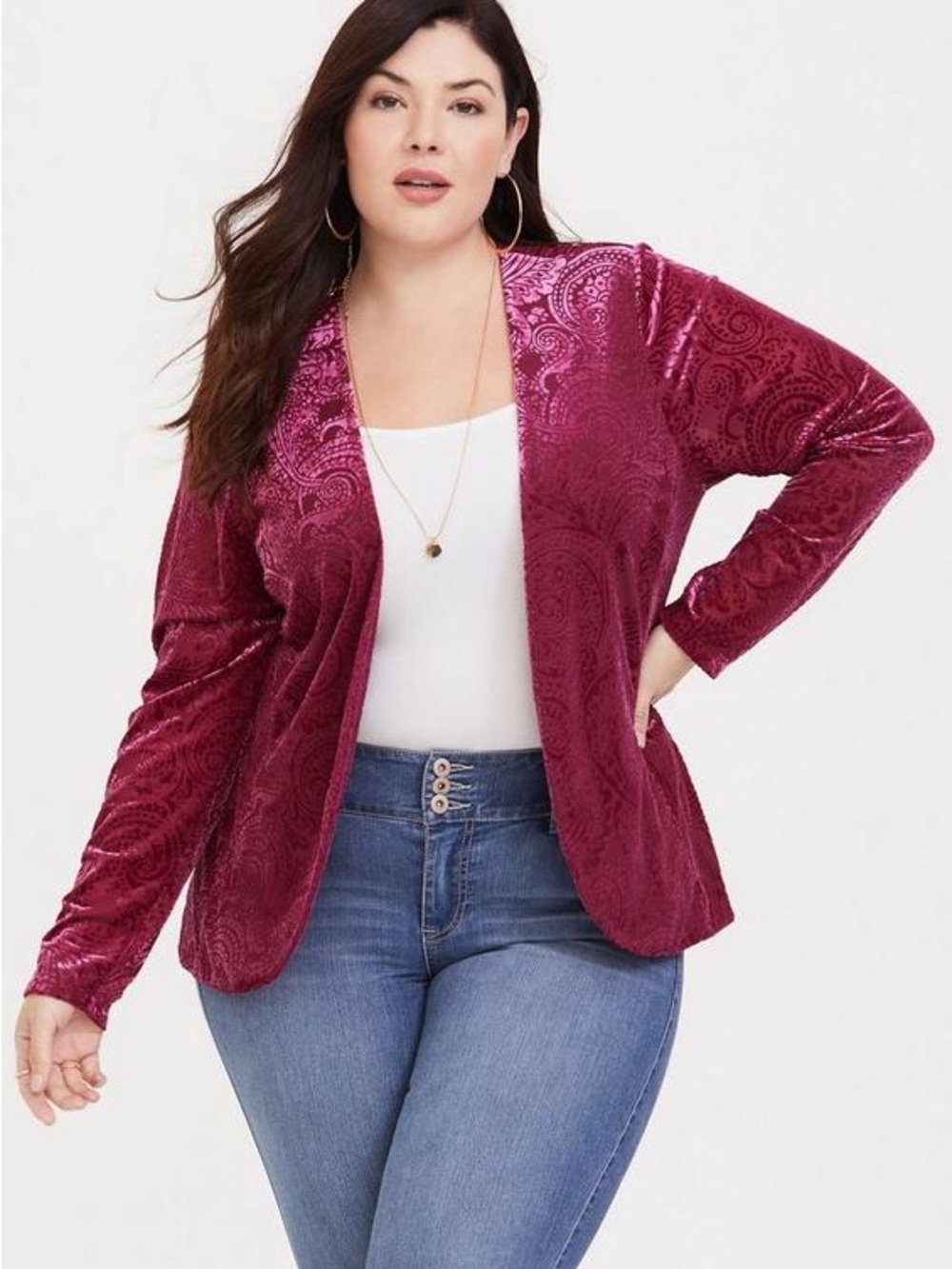 Plus Size torrid red burn out velvet blazer size 10